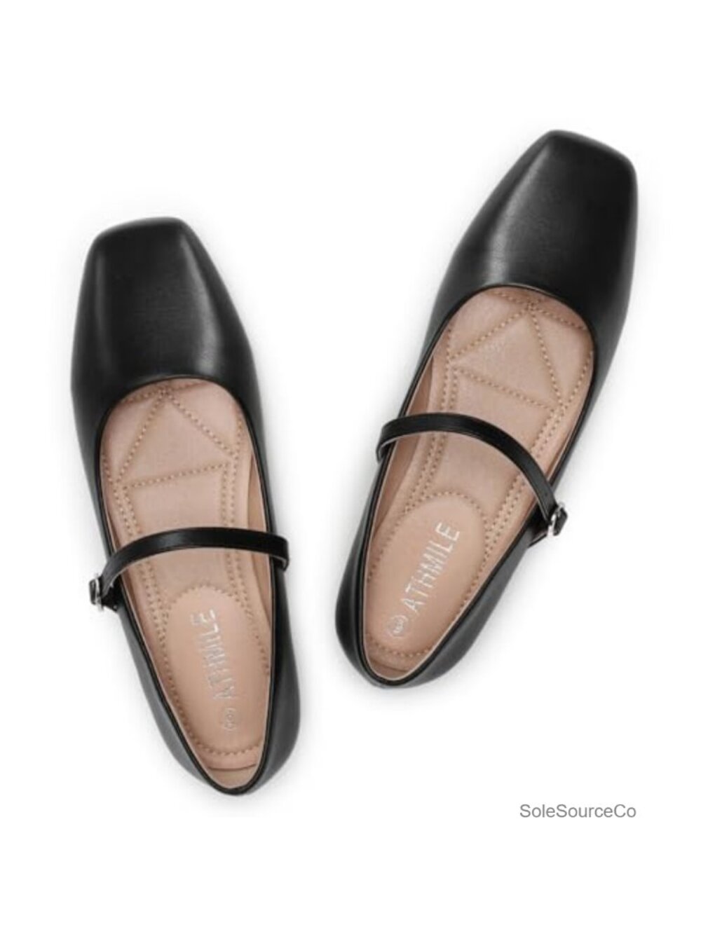 Women's Mary Jane Flats Square Toe Ballet Shoes Adjustable Buckle Memory Foam